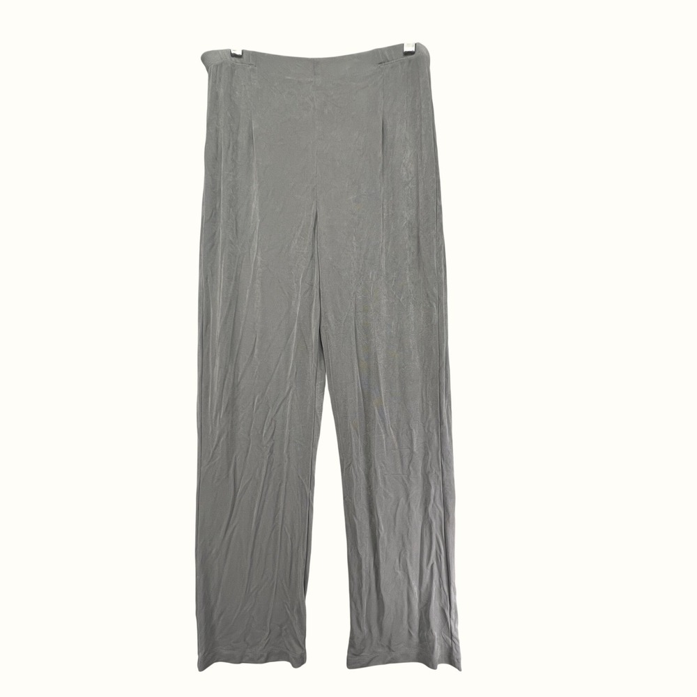 Chicos Travelers Wide Leg Pants Silvery Gray Slinky Knit Size 1 Reg Medium 8 10